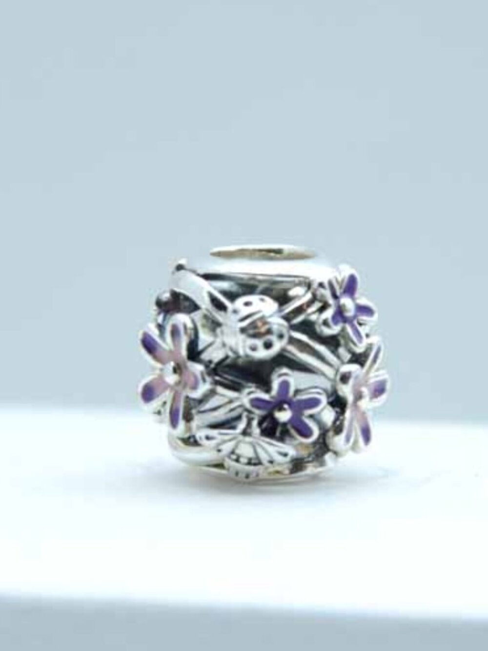 Pandora Openwork Purple Daisy Bead Charm S925 Silver Bracelet Pendant Jewelry - Picture 5 of 5